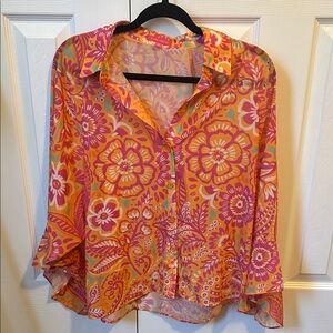 Flying Tomato Orange and Pink Floral Blouse